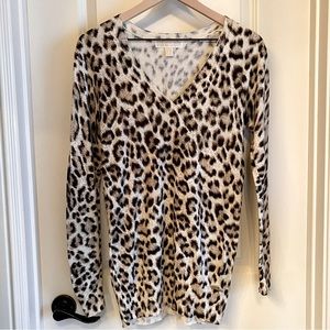 Michael Kors Animal Print V-Neck Sweater (S)